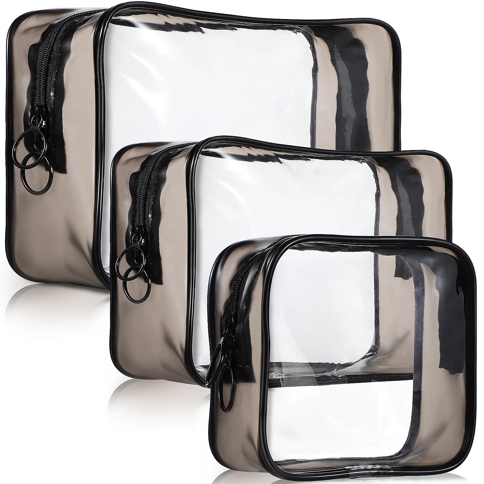 

3pcs Makeup Organizer Bag Black Clear Travel Toiletry Containers Portable Storage Cosmetics Durable Plastic Widely Used