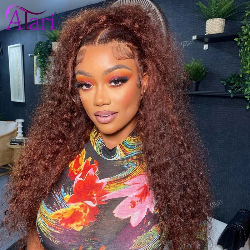 

Colored Brown Kinky Curly Lace Frontal Human Hair Wigs Transparent 13x4 Lace Front Wig Pre Plucked for Women 5x5 Closure Wig