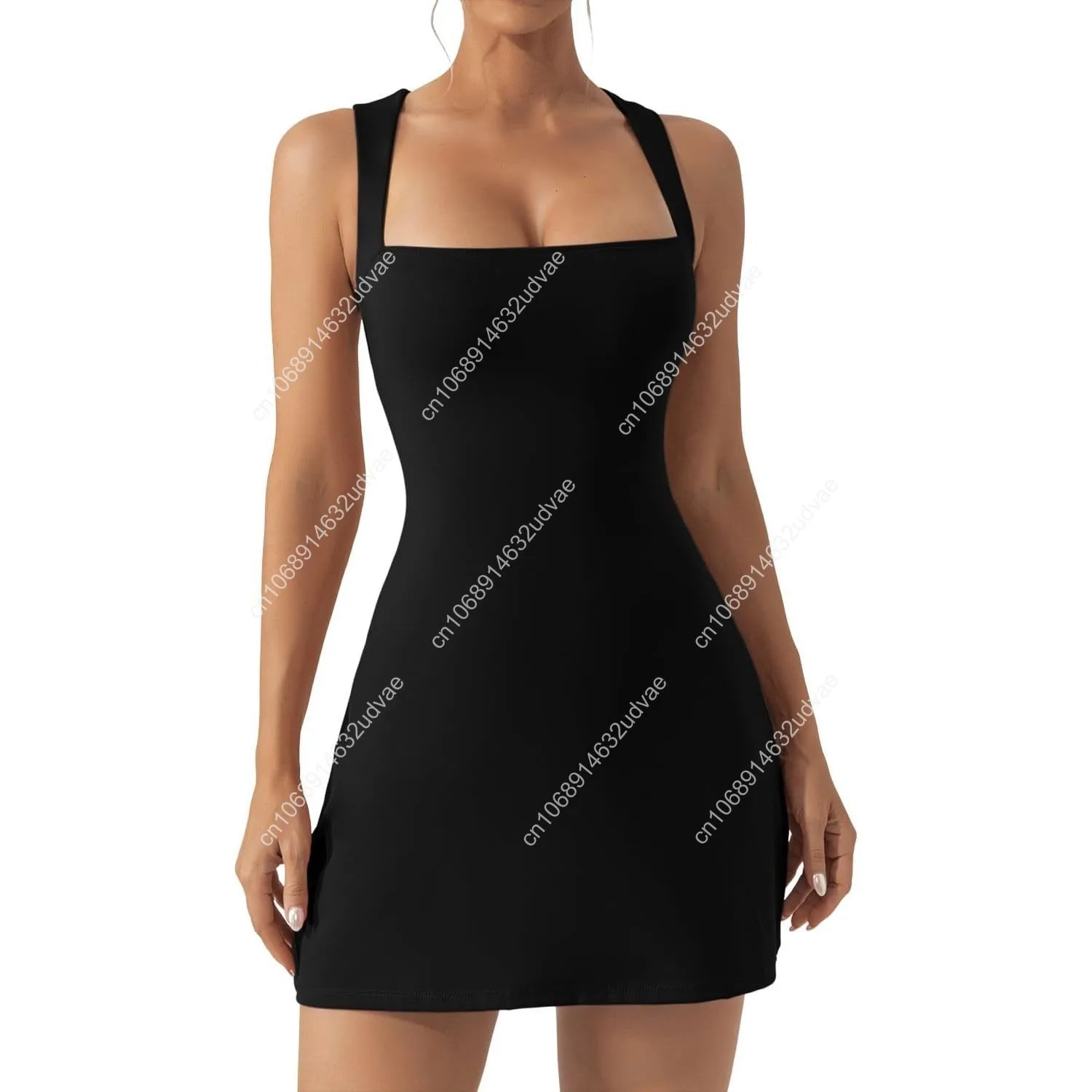 Damska sukienka z kwadratowym dekoltem, bez rękawów, bez rękawów, rozkloszowana mini sukienka