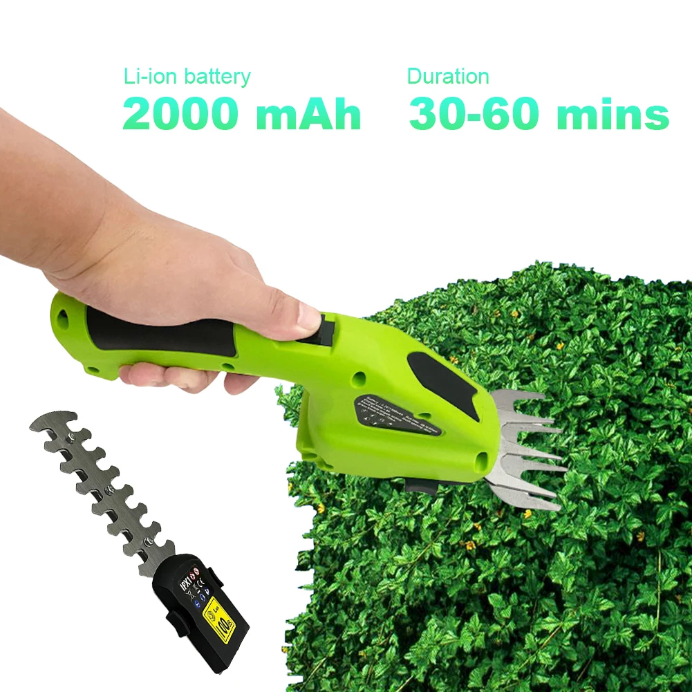 2 in 1 Cordless Electric Hedge Trimmer 2000mAh Battery Cordless Grass Shears Garden Shrub Weeding Pruning Scissors Mower Tools