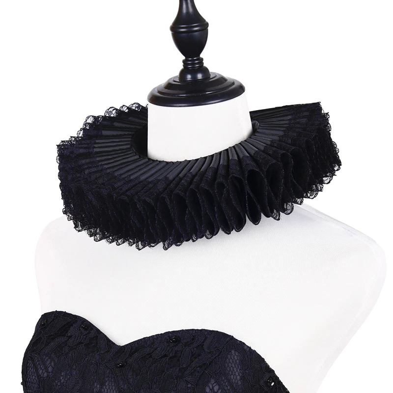 Kostum Pertunjukan Opera Kerah Palsu Berlebihan Dapat Dilepas Ruff Leher Kerah Leher Ratu Renda Ruffle Renaisans