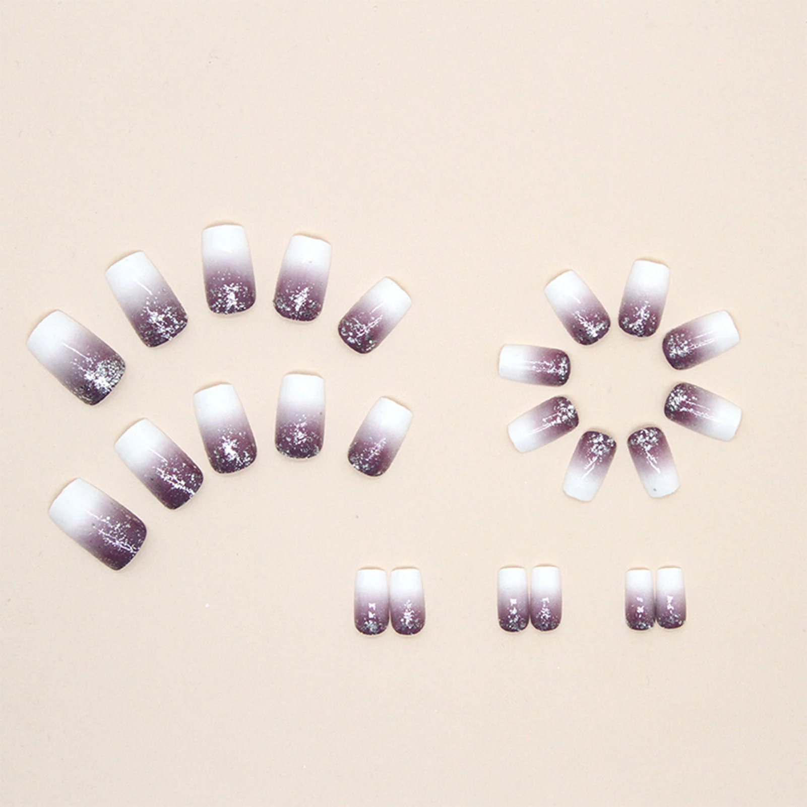 Gradation Purple Square Fake Nails Scratch-Resistant Non-Toxic Nails for Extension Manicure Nail Art