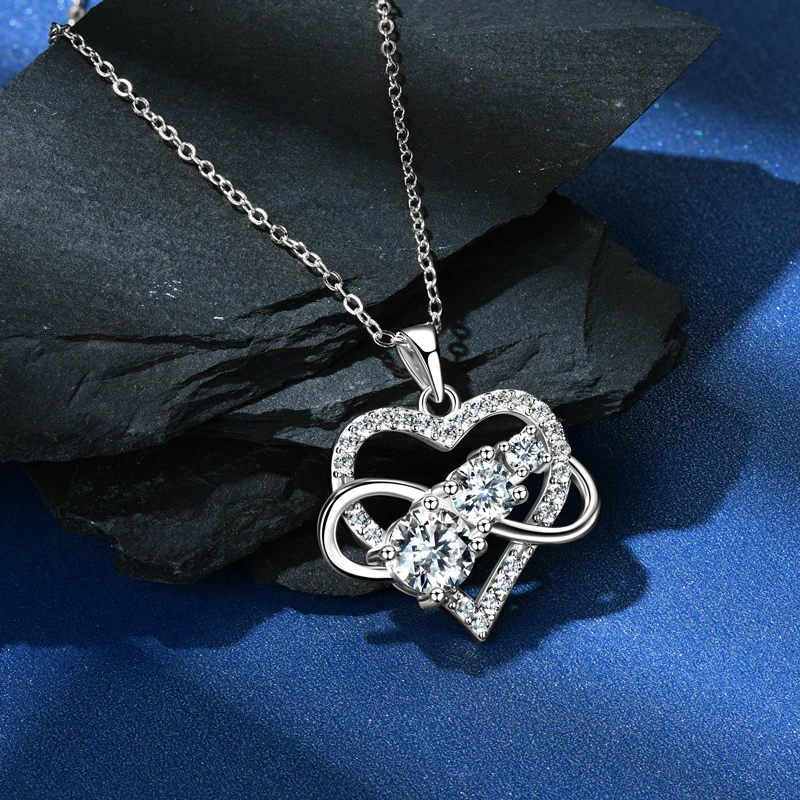 

New AINUOSHI 6.5mm&5mm&3mm Moissanite Necklace 925 Real Silver Heart Pendant Necklaces for Couples Lovers' Wedding Jewelry Gift