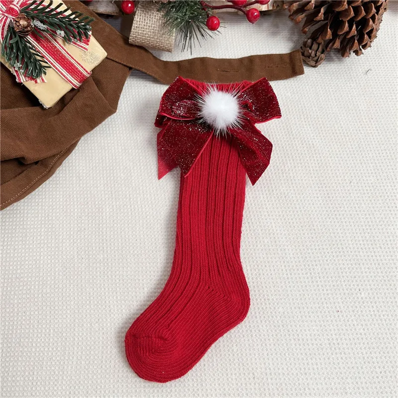 Winter Baby Girls Boys Christmas Socks Kids Knee High Sock Woolen Leg Warmers Children Soft Cotton Red Long Socken For 0-5Years