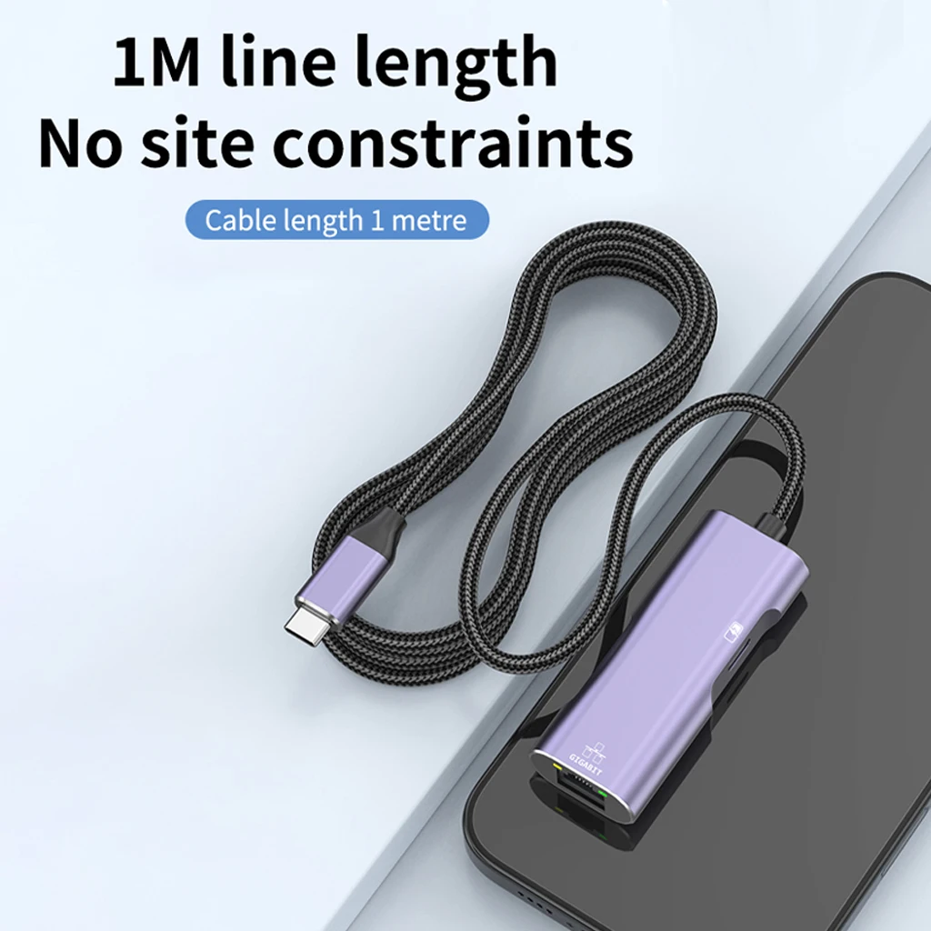 محول كابل شبكة USB C مع منفذ شحن سريع PD100W 1000Mbps من النوع C إلى إيثرنت RJ45 Lan جيجابت محول للكمبيوتر المحمول