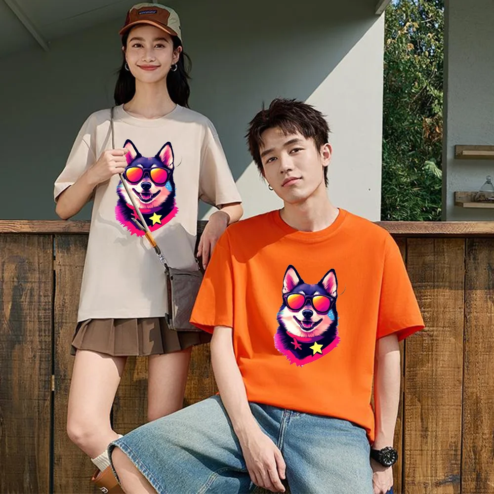 Sunglasses Dog Head Graphic Printed T Shirt Breathable Fabric S-XXL Personalized Custom Casual Short Sleeve Tee Unisex Fit Aesth