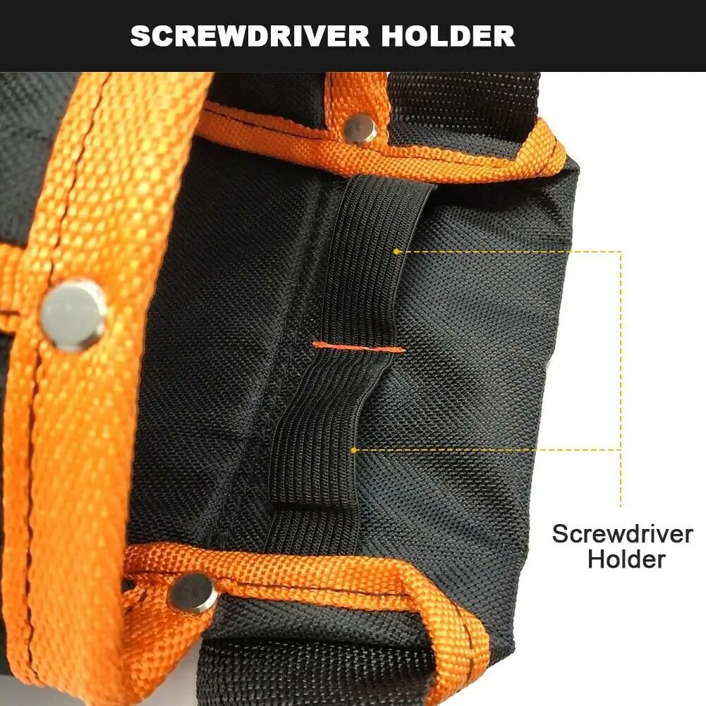 8-Pocket Single Side Tool Belt Pouch Universal-fit Steel Clip and Tunnel for Electrician Pliers Screwdrivers