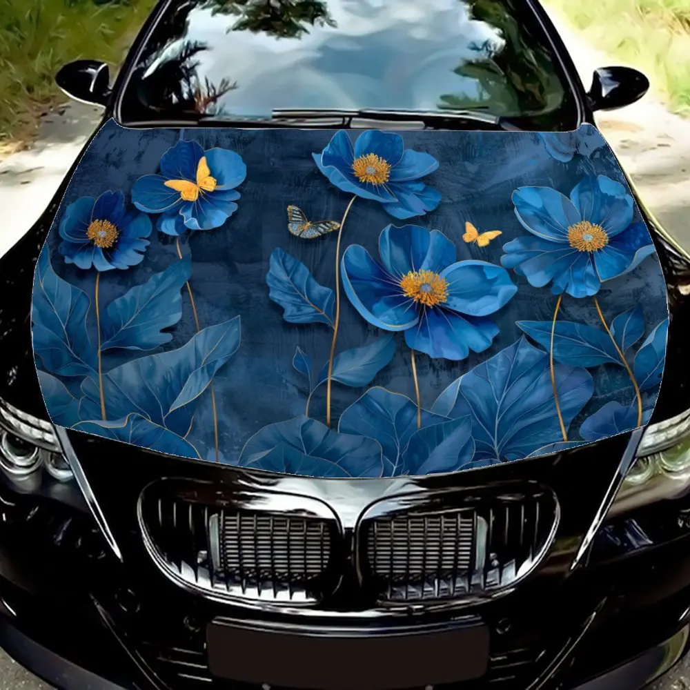 

Blue flower pattern car decal DIY mini flower self-adhesive car side vinyl sticker engine hood decal