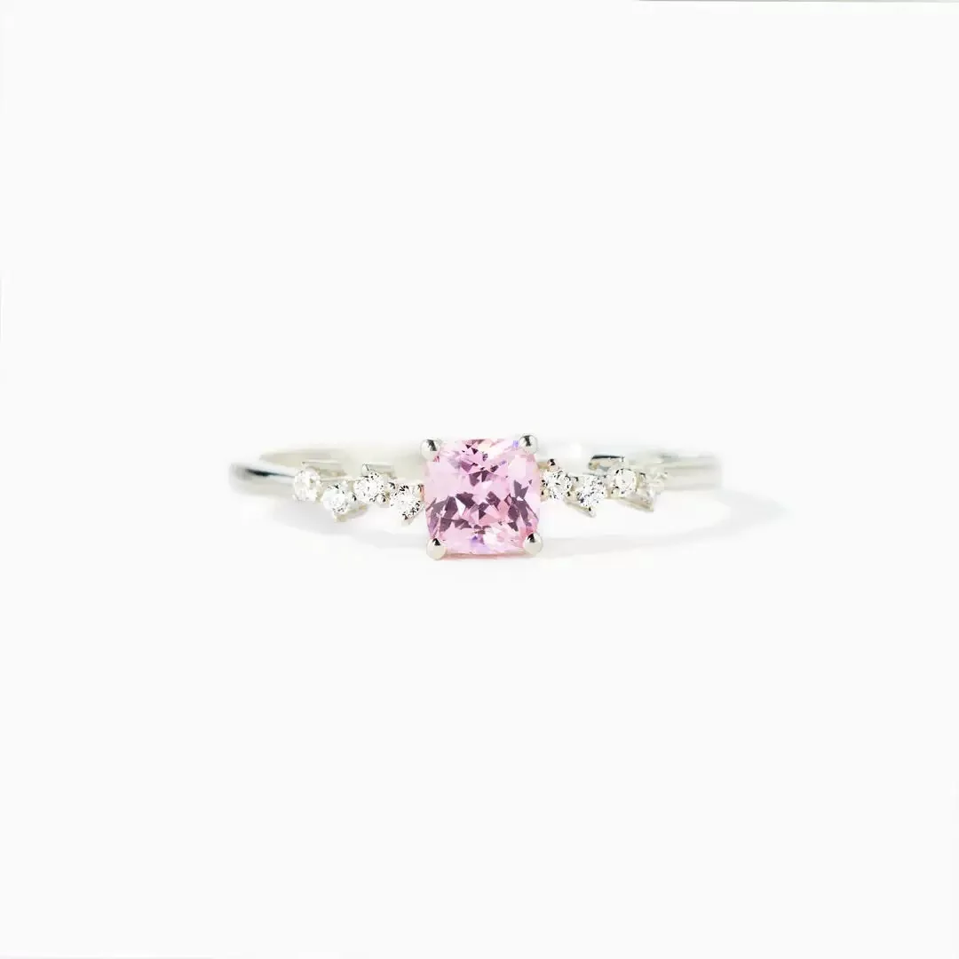 

Withered S925 Sterling Silver Sparkling Small Square Pink Diamond Ring Fashionable And Versatile Women's Food Ring