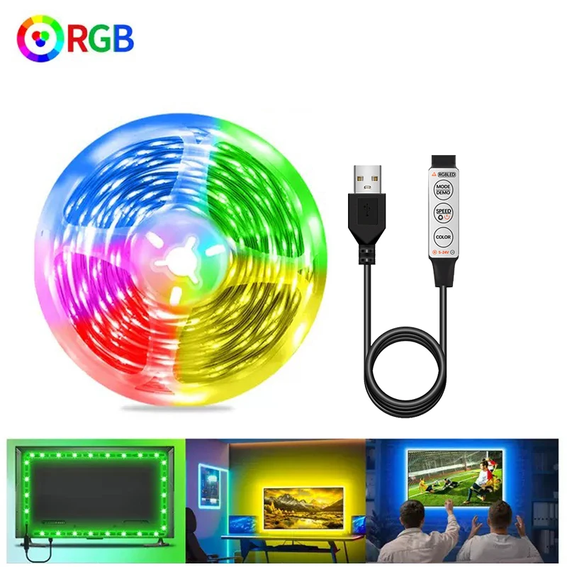 

Светодиодные ленты с 3 клавишами Rgb5050 Подсветка телевизора Usb Светодиодная лента 5 В Гибкие светодиодные ленты Клейкая светодиодная лента Smart