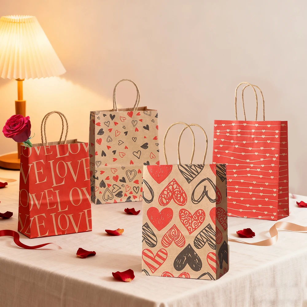 

12 шт. большая сумка на День святого Валентина, сумка из крафт-бумаги, портативная подарочная сумка на День святого Валентина с ручкой на День святого Валентина, День матери