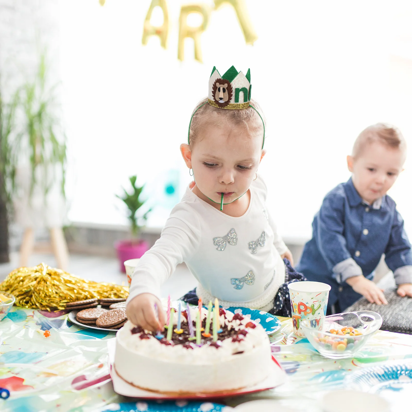 

Baby First Birthday Lion Crown Soft Lightweight Elastic Band Baby Birthday Hat Jungle Theme Party Decoration Party Hat