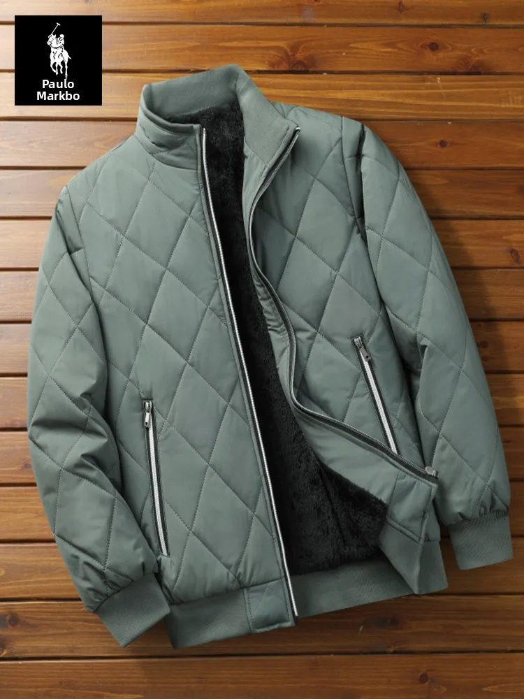 

Paulo Men's Baseball Collar Diamond Pattern Cotton Jaet Flight Suit Casual Large Size Sport Coat Warm Thiened Autumn Wint...