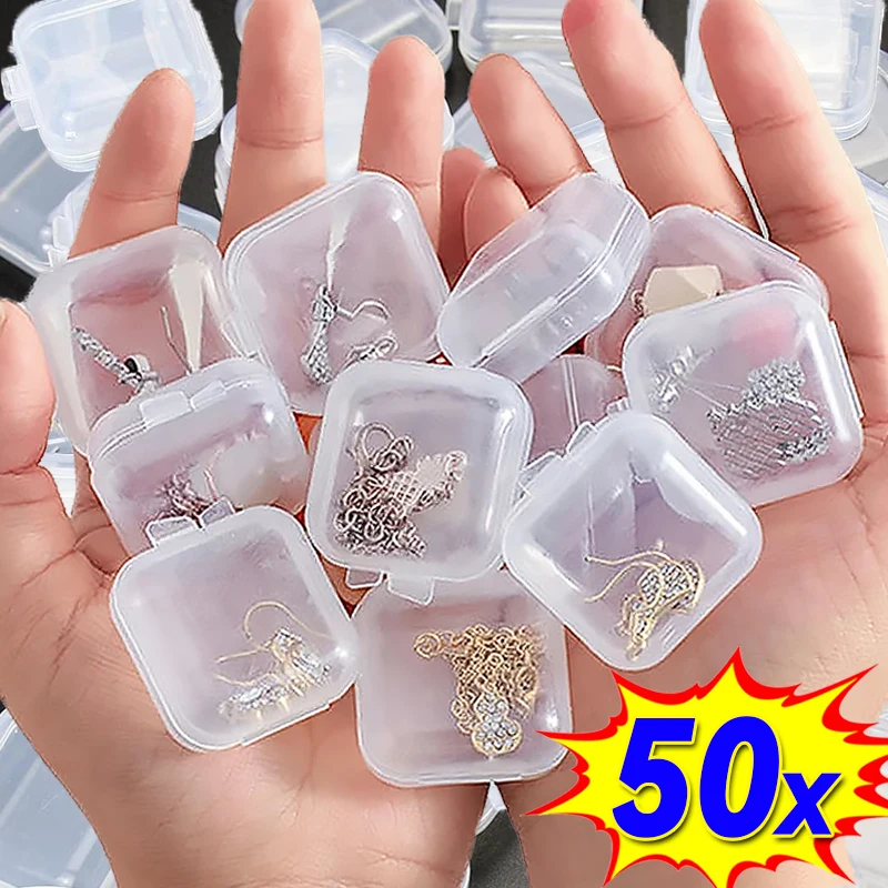 1/50pcs Mini Square Boxes Transparent Plastic Jewelry Storage Case Dustproof Packaging Organizer Box Container for Earring Rings