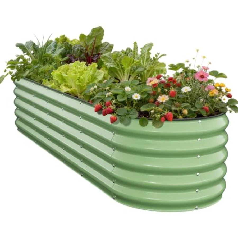 

Оцинкованная овальная металлическая грядка 8x2x1.5 футов для сада, 18-секционная, для выращивания овощей и цветов на открытом воздухе