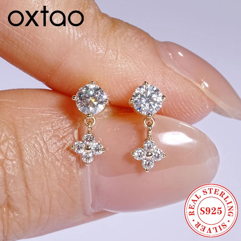 

OXTAO 10K Yellow Gold D Moissanite Drop Stud Earrings for Women Pure Gold Piercing Earrings Wedding Jewelry Gift GRA Certified