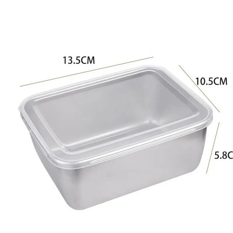 Stainless Steel Square Plate With Lid Rectangular Food Storage Pan Commercial Dish Tray Large Freshing Lunch Box Container