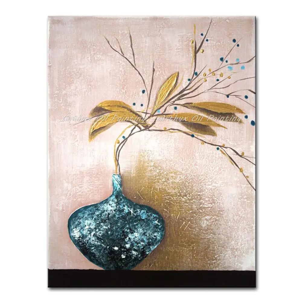 Arthyx Hand Painted Modern Simple Flowers Oil Paintings On Canvas Golden Bough Pictures Wall Art For Living Room Home Decoration