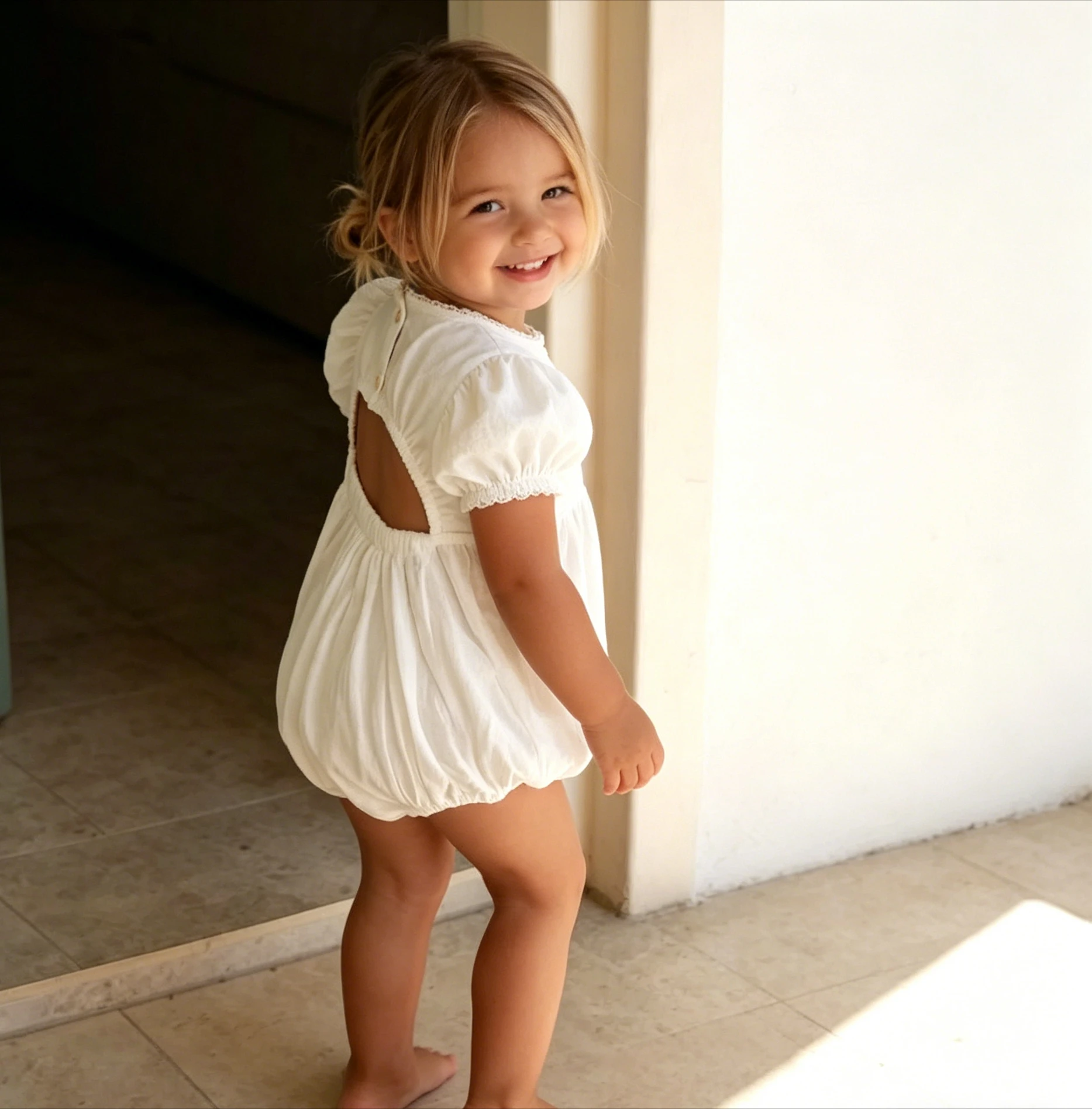 2026 Nordic Baby Short Sleeve Spring and Autumn Cotton and Linen Hollow Out Backless V-neck Lace Jumpsuit Baby Clothes