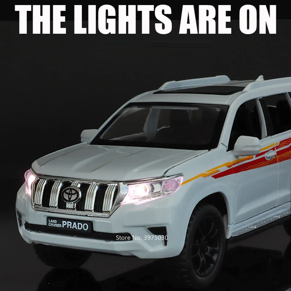 1:32 Toyota Prado Speelgoed Auto Modellen Zinklegering Wiel Trek SUV met Lichte Muziek Miniatuur Voertuigen voor Jongens Ornamenten Geschenken