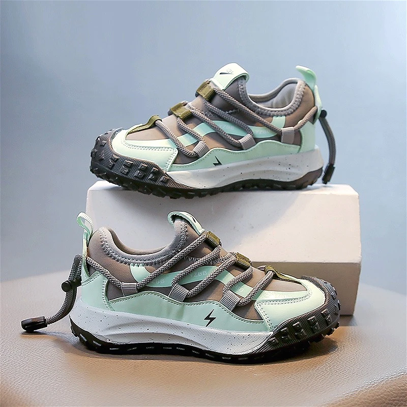 

Autumn Boys Athletic Sneakers New Fashion Design Pu Leather Kids Causal Shoes Quick Lacing Lightweight Anti-Slip Boys Sport Shoe