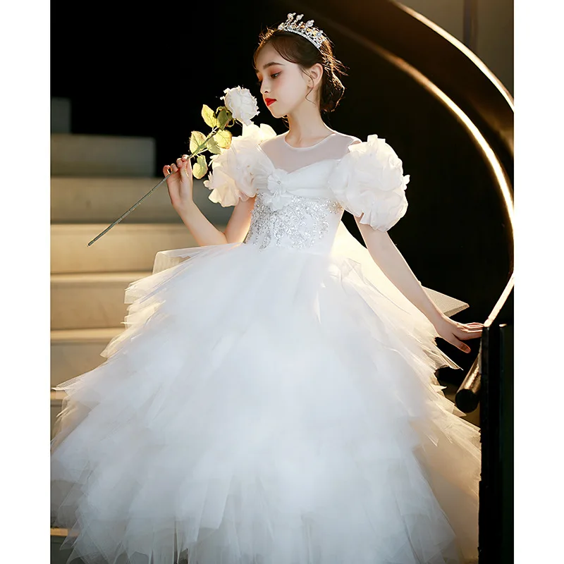 

Children's Host Girl Princess Dress Little Girl High-end Piano Performance Dress Flower Girl Dress Model Show Winter