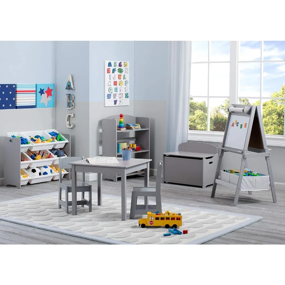 Kids Wood Table and Chair Set (2 Chairs Included) - Ideal for Arts & Crafts, Snack Time & More - Grey, 3 Piece Set