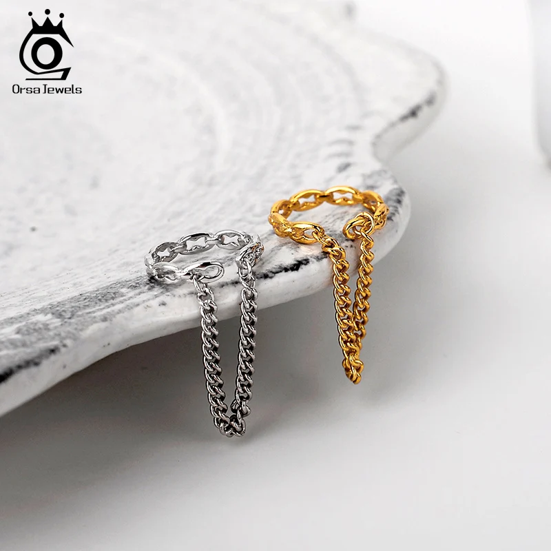 ORSA JEWELS Soild 925 Silver Ear Cuff No Piercing for Women Chain Tassel Earring Jewelry Prevent Allergy Party Accessories CL02
