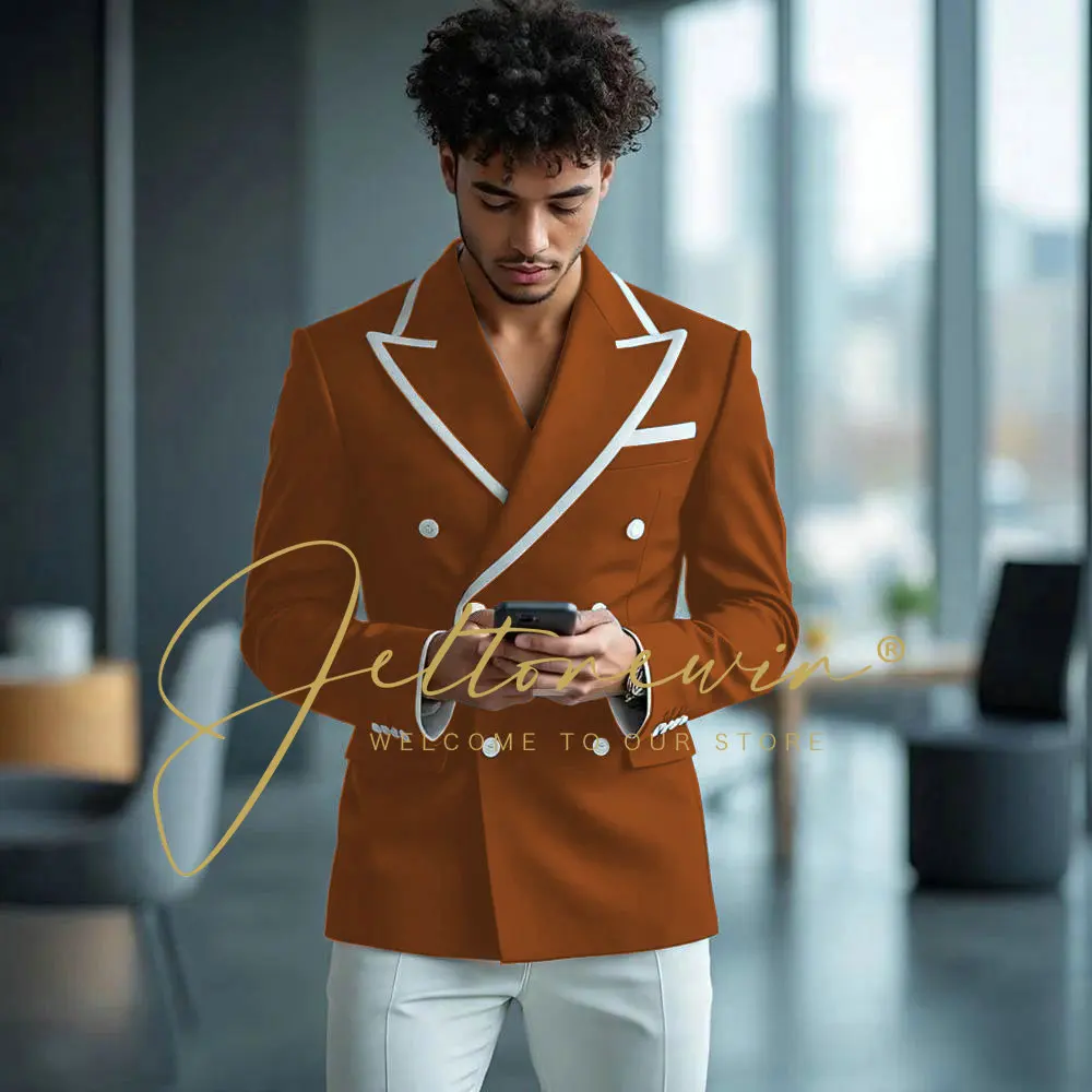 

Двубортные мужские костюмы с остроконечными лацканами, свадебные мужские пиджаки, комплекты официальных смокингов на заказ, приталенные костюмы для выпускного вечера, куртка, брюки