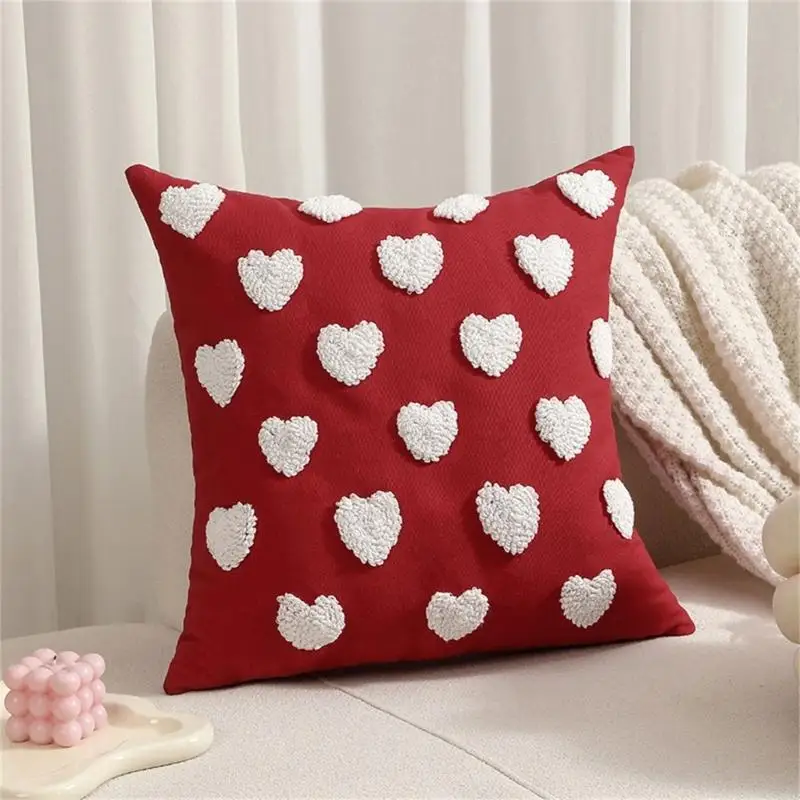 4X7B Throw Pillow Cover Decorative Love Heart Square Pillowcase, Soft Cotton Waist Cushions Cover for Couples