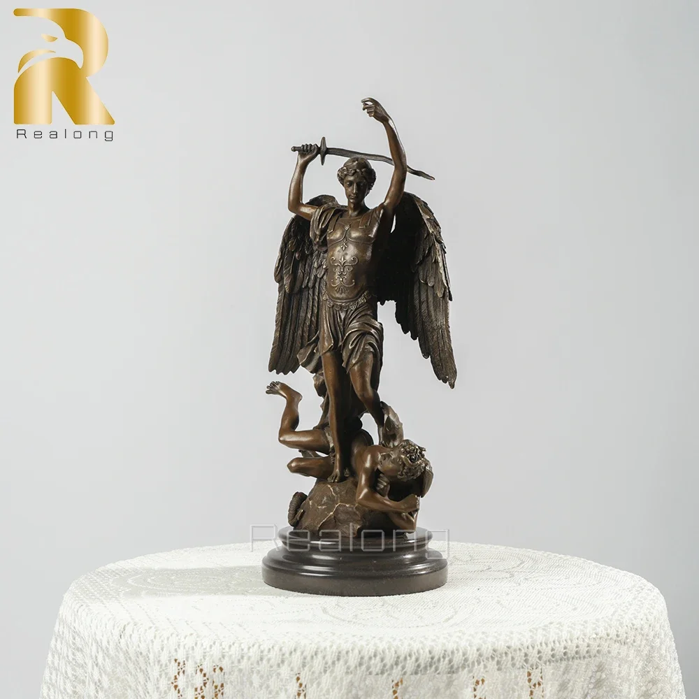 

Bronze Statue Of Archangel Saint Michael With Wings Angle Bronze Sculptures Archangel St. Michael Figurines For Home Decor Craft