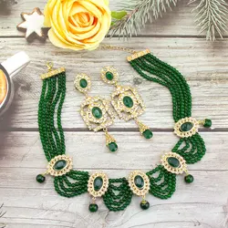 Sunspicems Fashion Algeria Morocco Jewelry Hand Bead Choker Necklace Earring Sets For Women Gold Color Arabic Bridal Bijoux