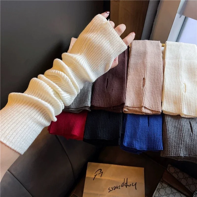 Y2K Fingerless Mittens Women Knitted Gloves Cosplay Anime Gloves Winter Arm Warmers Punk Gothic Harajuku Knit Mitten Arm Sleeves