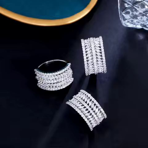 Trendy Rose Gold Silver Color Marquise Round Eternity Band Ring for Women Anniversary Gift Jewelry Wholesale R7213