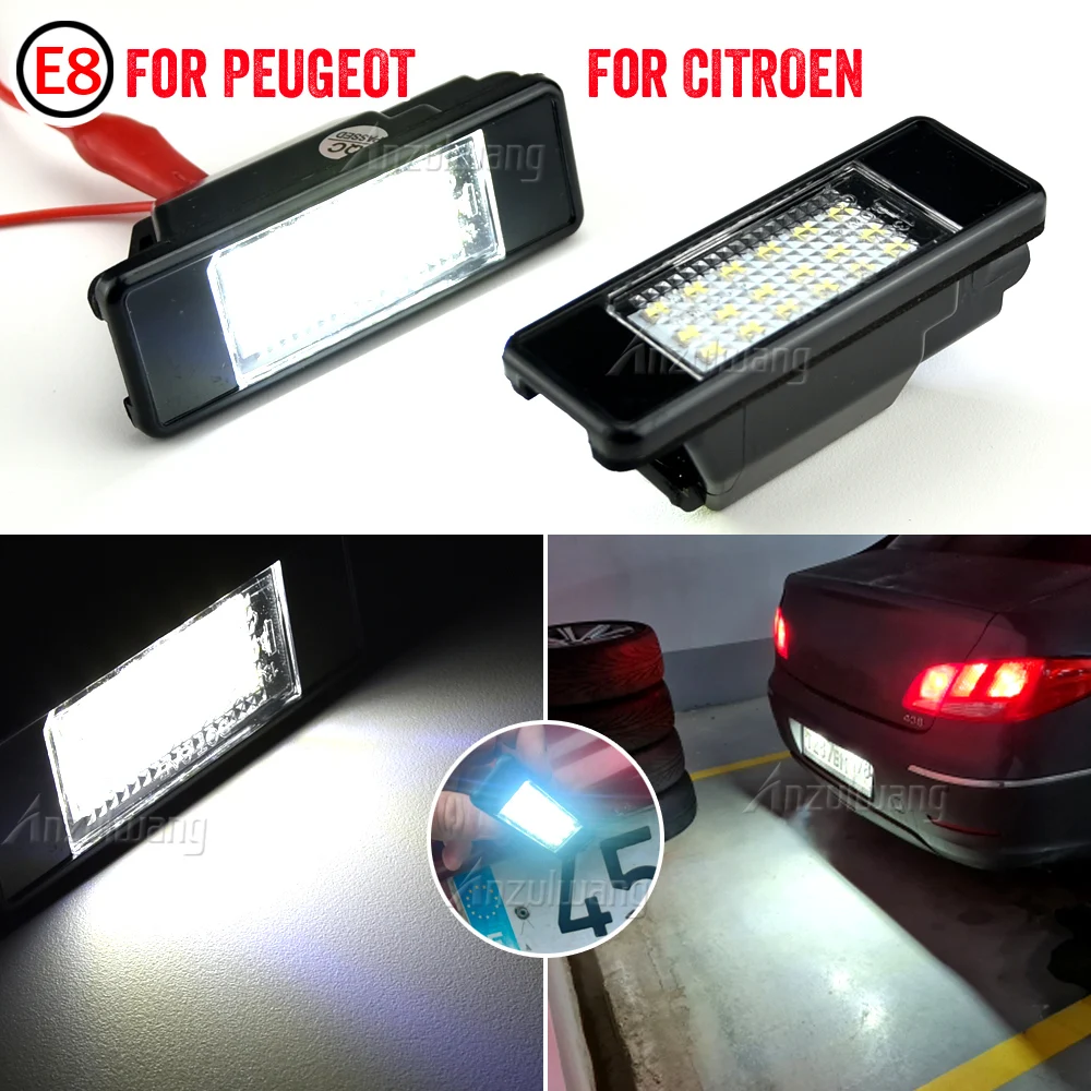 

2Pcs White LED Rear Number License Plate Light Lamps For Peugeot 307 207 308 3008 407 106 406 508 Expert RCZ 607 807 1007 806