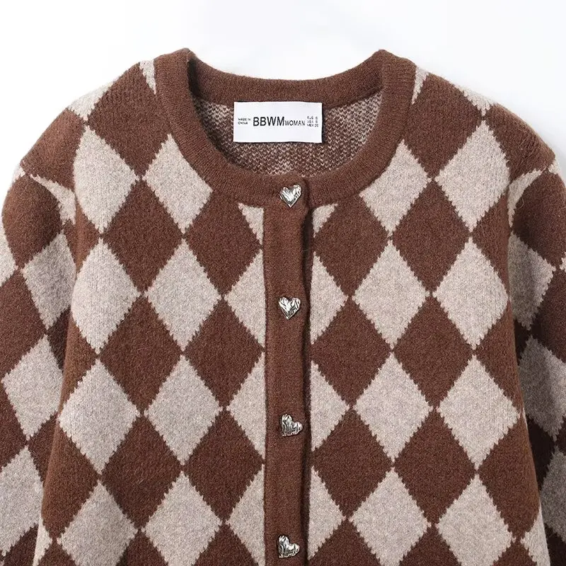 Jaket Rajut Pola Berlian Longgar Kasual Gaya Eropa dan Amerika Musim Gugur 2025 untuk Wanita