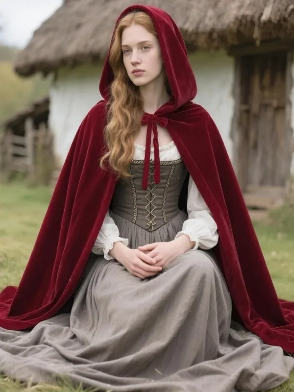 Medieval Vintage Wine Red Velvet Cloak Halloween Role-playing Cosplay Lolita Little Red Riding Hood Robe Women's Fashion