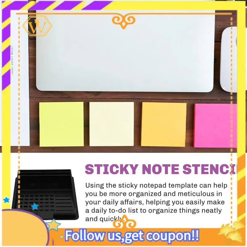 Latest-Desktop  Note Dispenser With Holder Clip And Stencil Template For 3X3 Self-Adhesive Notepad