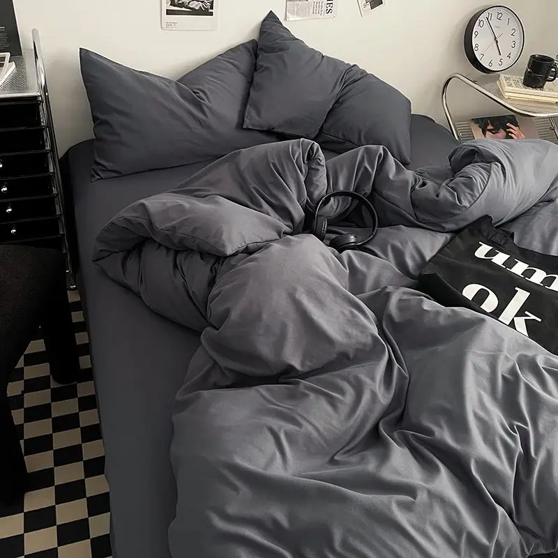 High Quality Bedding Set Solid Color Duvet Cover for Girls Boys Single Full Size Simple Comforter Cover with Pillowcase Sheet