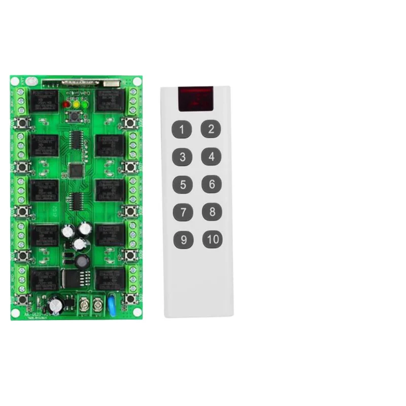 

433MHZ DC 12V 10A 10CH RF Wireless Industrial Remote Control System Individual learning Code Light/lamp/led band Home appliance