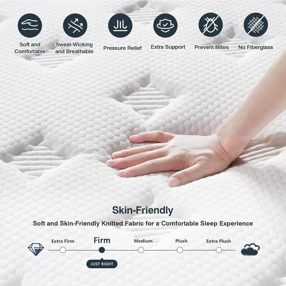 Mattress - Upgrade Strengthen Firm 12 Inch Hybrid King Mattress in A Box, Mattress King Size with High Density Memory Foam