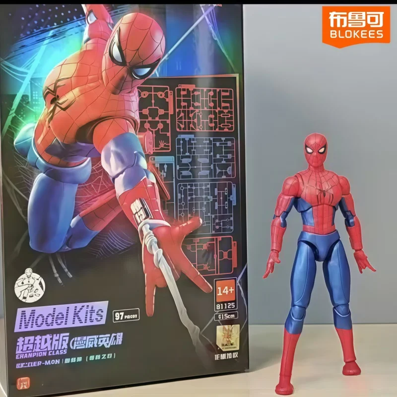 Figura de acción de Spider-Man de Blokees, héroes de Marvel, clase campeón, 97 piezas, modelo ensamblado de 15 cm, regalo para colección de adultos
