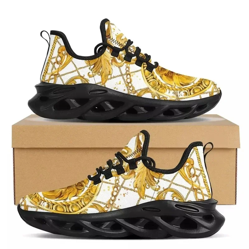 

Индивидуальные роскошные золотые кроссовки с цветочным узором для женщин, хит продаж, мягкие уличные спортивные кроссовки на платформе, повседневная обувь для пар, праздничные туфли, дропшиппинг