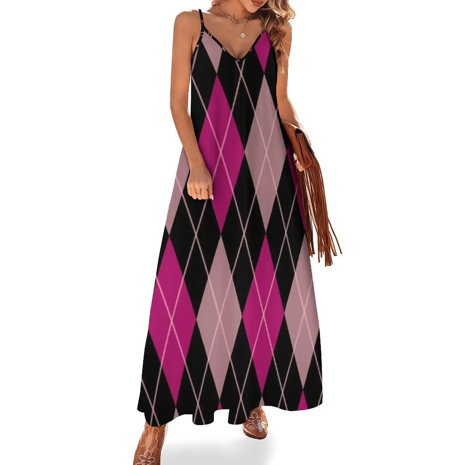 Hot pink argyle Sleeveless Dress luxury evening dresses for women 2025 women's summer dress 2025