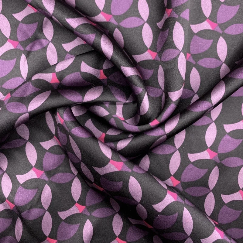 

1 метр, 100% шелковый шелк, шелковая ткань мамме Шармез, фиолетовый, черный, с принтом кругов, ширина 140 см, 55 дюймов, по дворам, JX114