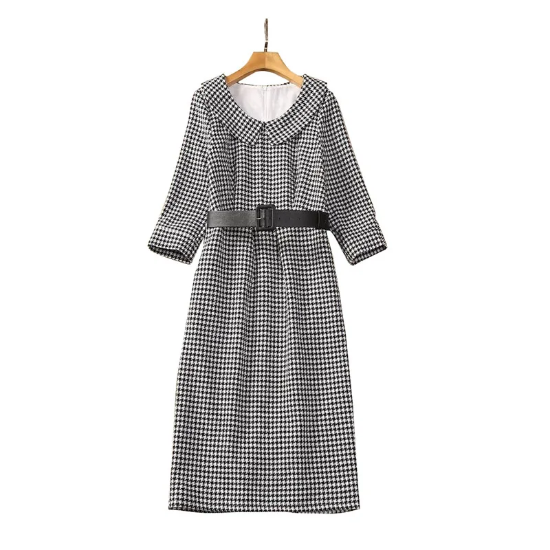 Houndstooth Print Dress for Women, Vintage Design, Slim OL Dresses, 10272