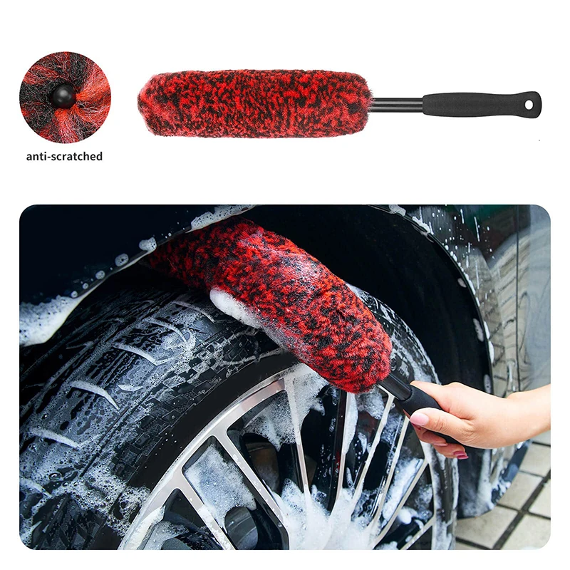 

Auto Wheel Detailing Brush Bendable Wheel Woolies For Car Rim Tire Washing Easily Clean Hard-To-Reach Areas Car Cleaning Tools