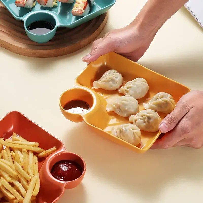 Multi-purpose Dumpling Plate With Vinegar Plate Snack Dish 2-Grid Spices Dish Dumplings Dessert French Fries Ketchup Holder