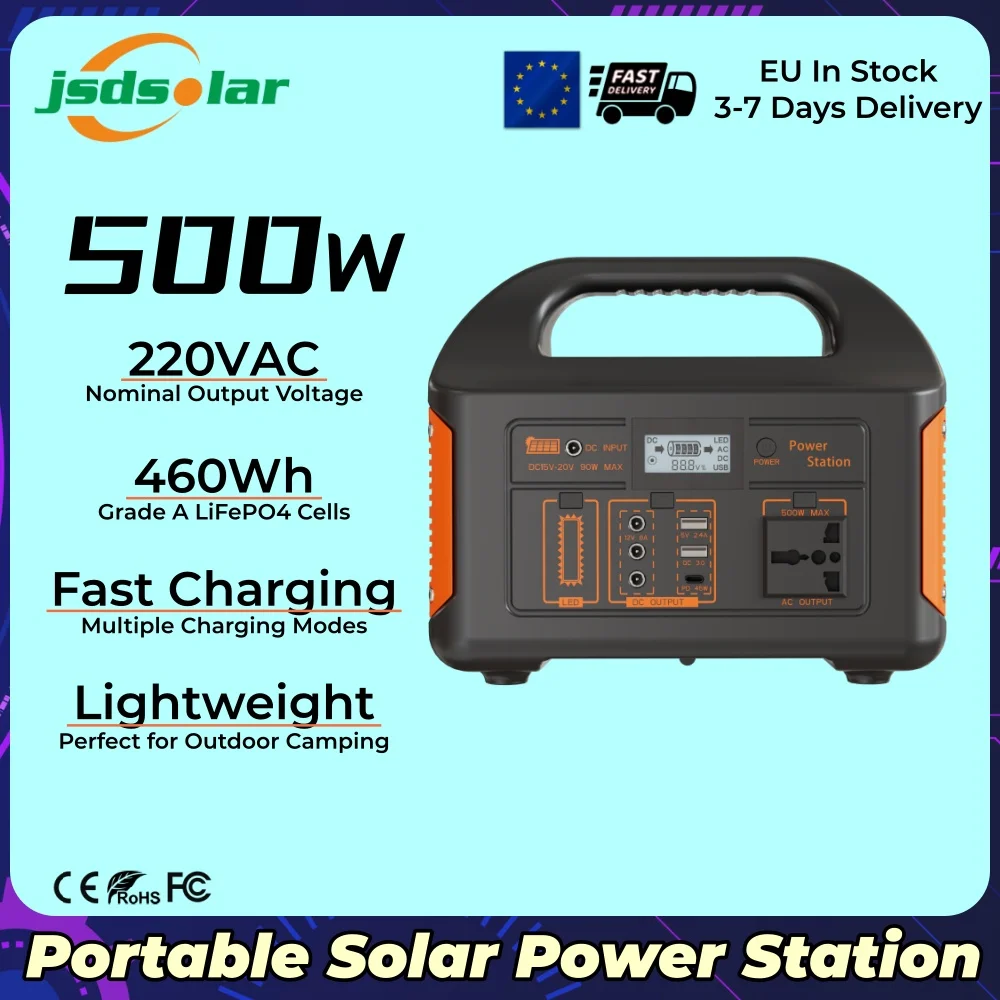 Nueva Estación de Energía Solar Portátil jsdsolar 2026 de 100W/500W, Generador de 220VAC con Luz LED, Banco de Energía Solar de Emergencia para el Hogar, Camping y Actividades al Aire Libre
