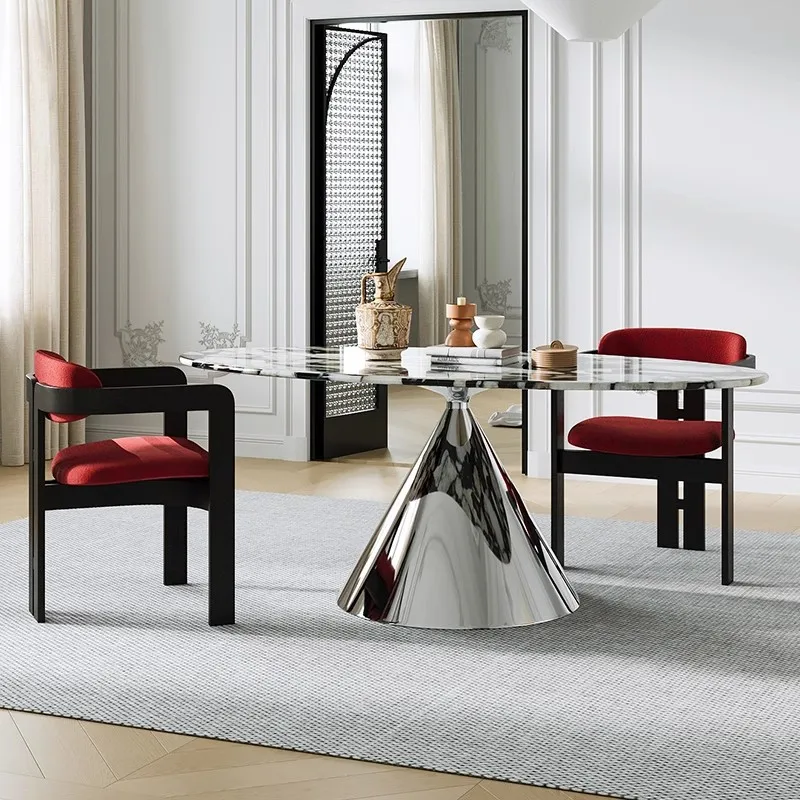 Light luxury marble flying saucer dining table household oval dining table